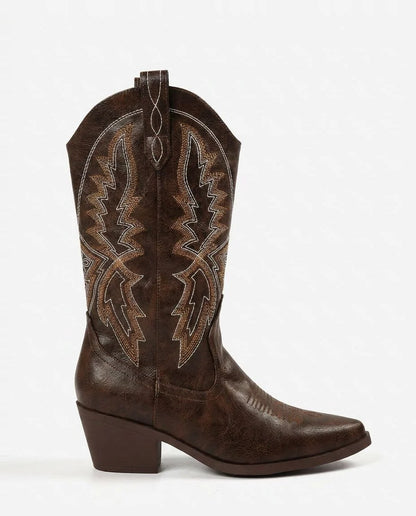 Western Embroidered Knee-High Boots | Faux Leather Cowboy Boots 0
