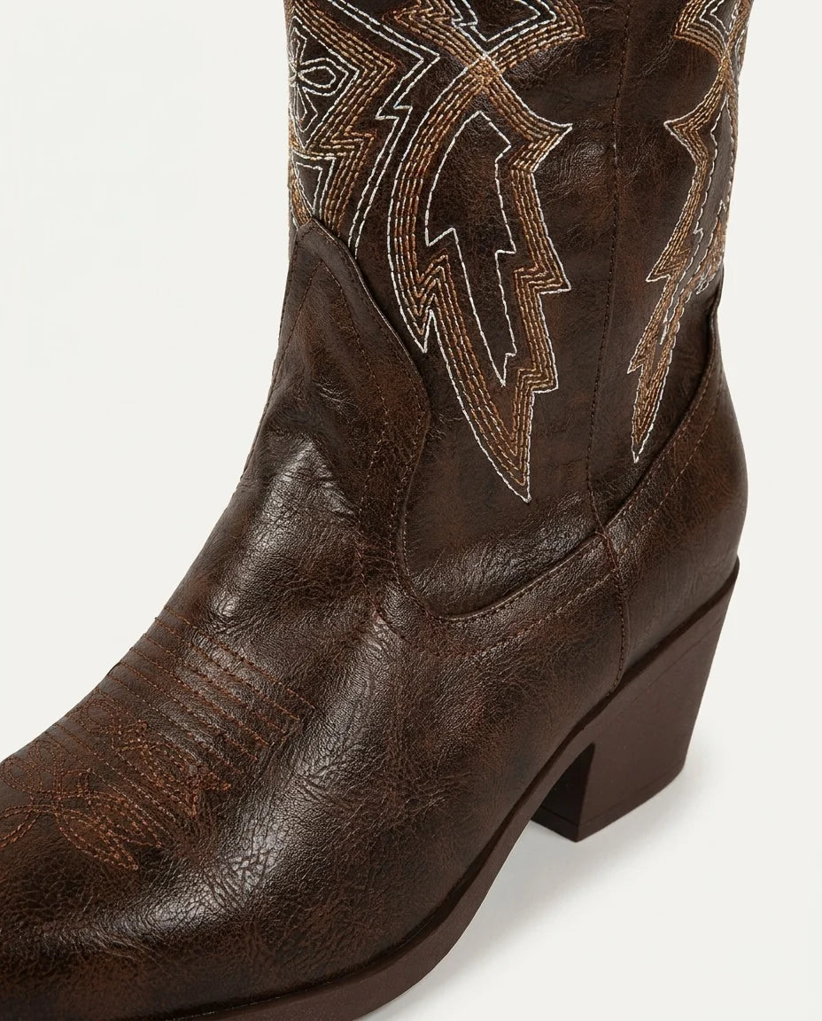 Western Embroidered Knee-High Boots | Faux Leather Cowboy Boots 2