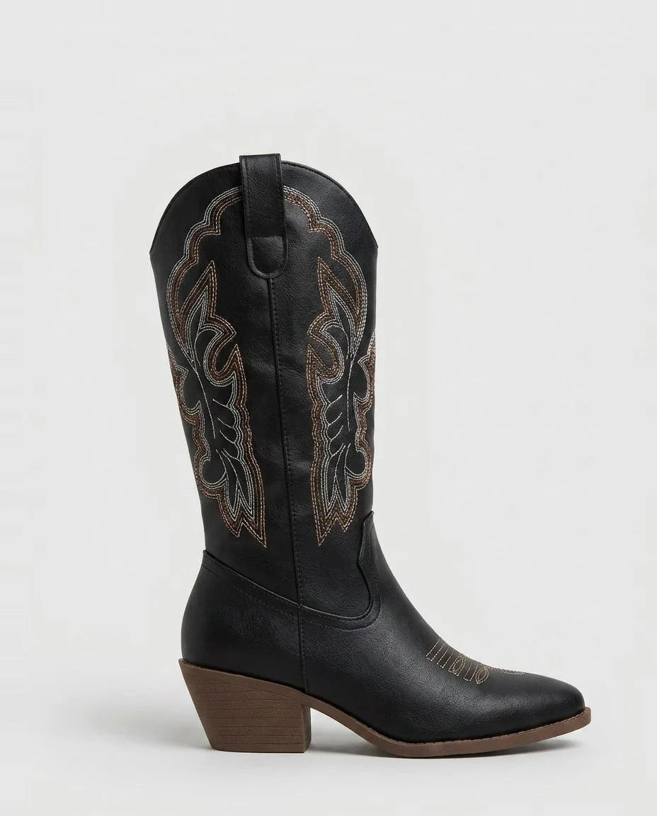 Western Embroidered Knee-High Boots | Faux Leather Cowboy Boots 4