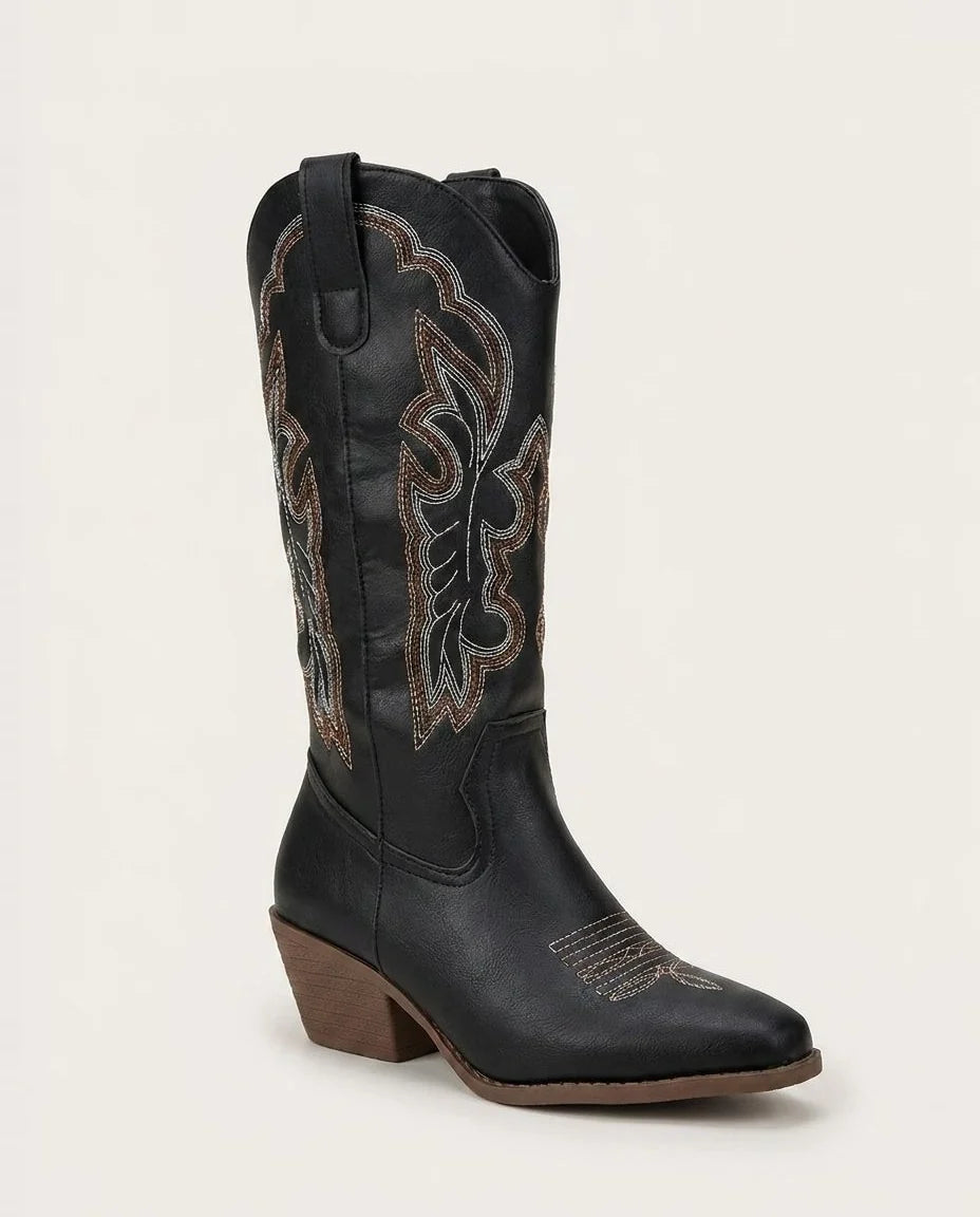 Western Embroidered Knee-High Boots | Faux Leather Cowboy Boots 5