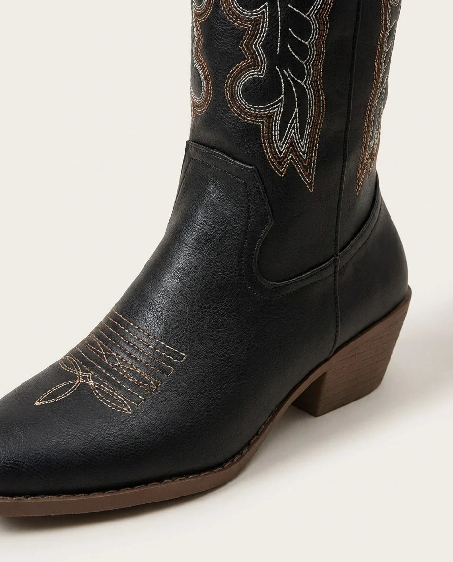 Western Embroidered Knee-High Boots | Faux Leather Cowboy Boots 6