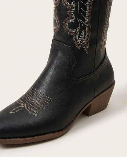 Western Embroidered Knee-High Boots | Faux Leather Cowboy Boots 6