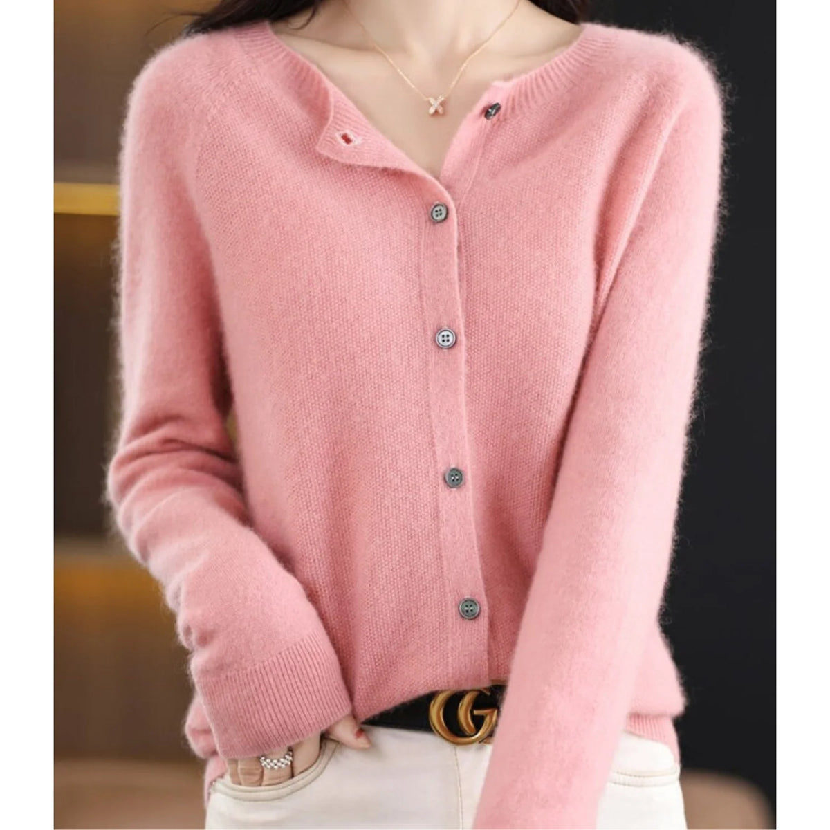 White Cardigan Sweater | Women's Long Sleeve Crew Neck 1