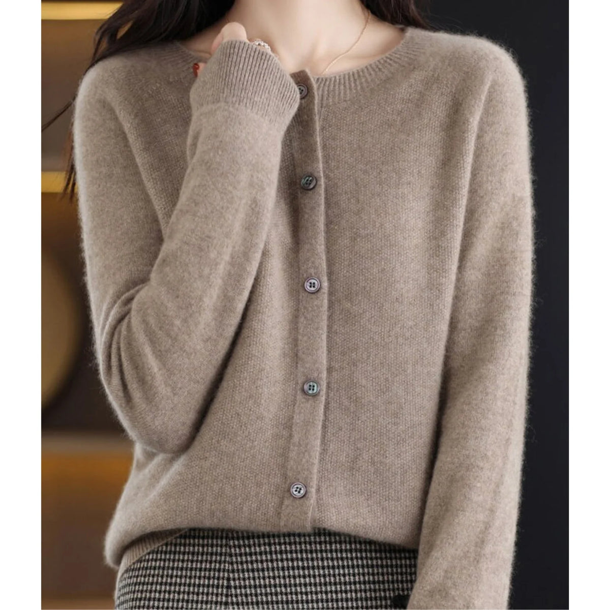 White Cardigan Sweater | Women's Long Sleeve Crew Neck 11