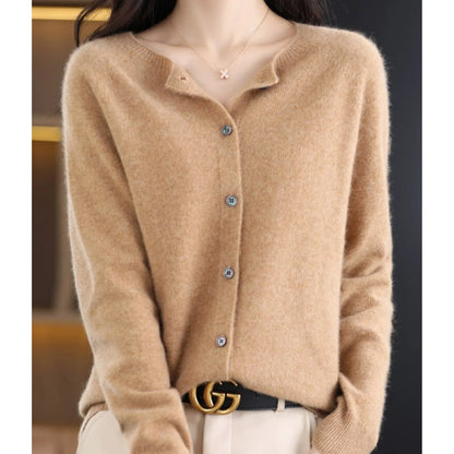 White Cardigan Sweater | Women's Long Sleeve Crew Neck 12