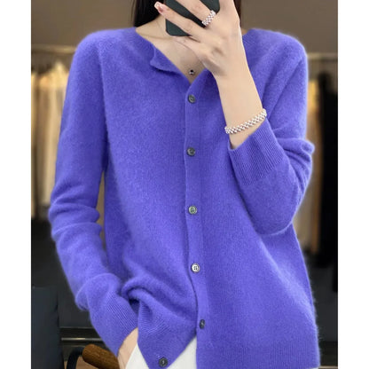 White Cardigan Sweater | Women's Long Sleeve Crew Neck 2