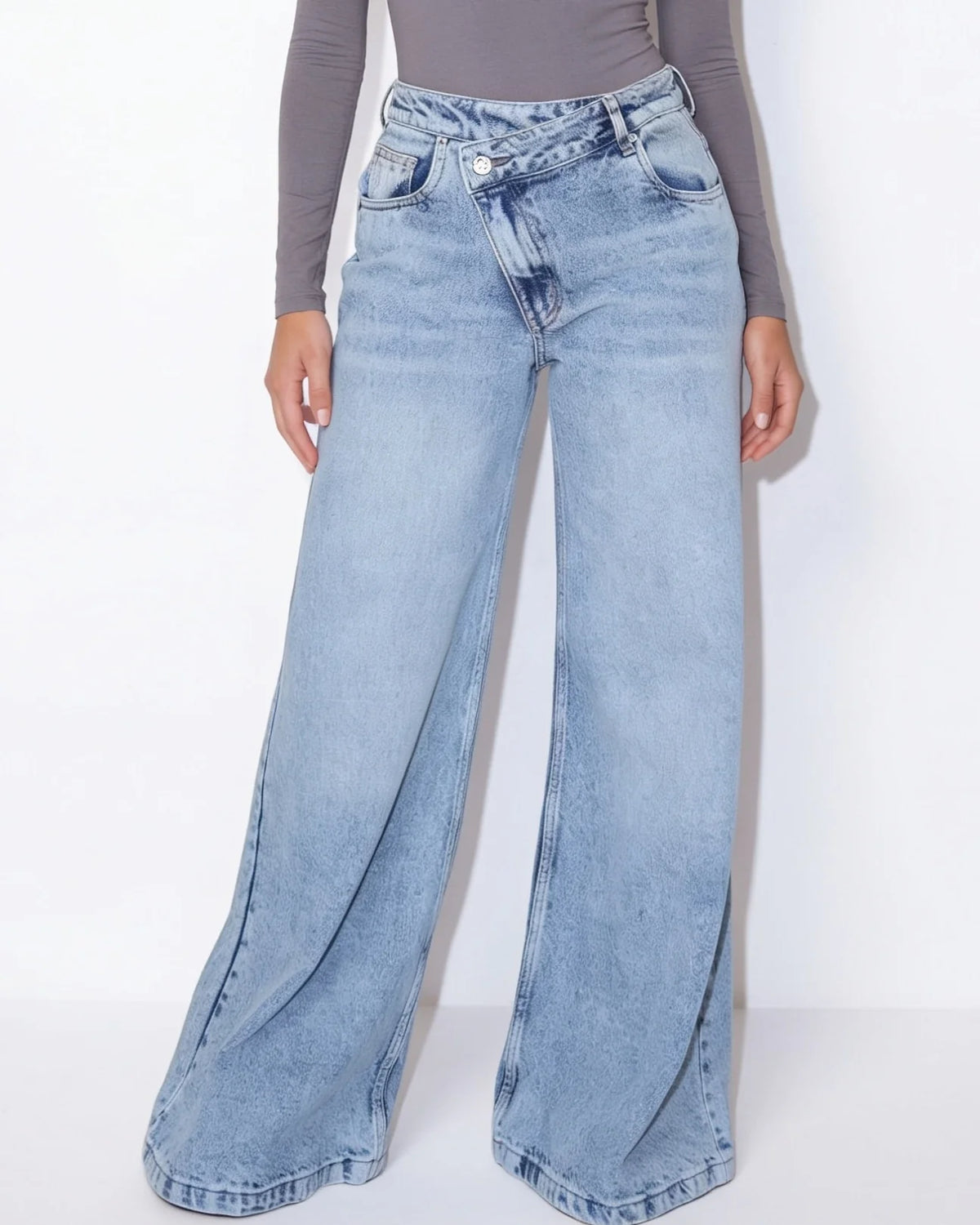 Wide-Leg Jeans Blue Cotton High Rise 0