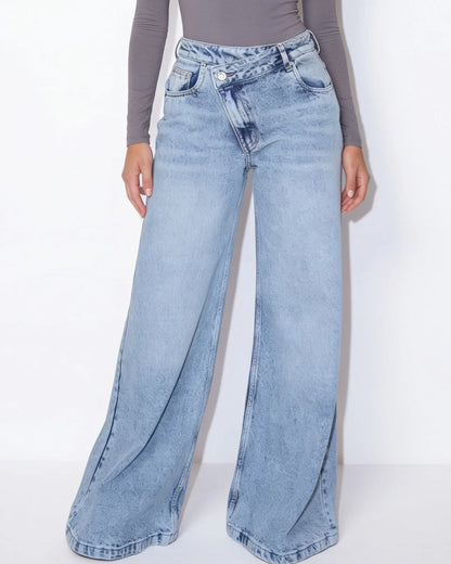 Wide-Leg Jeans Blue Cotton High Rise 0