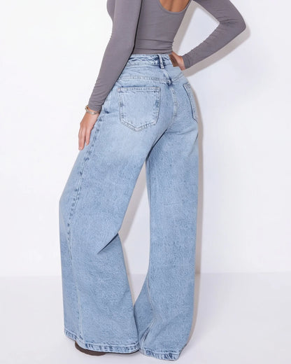 Wide-Leg Jeans Blue Cotton High Rise 1