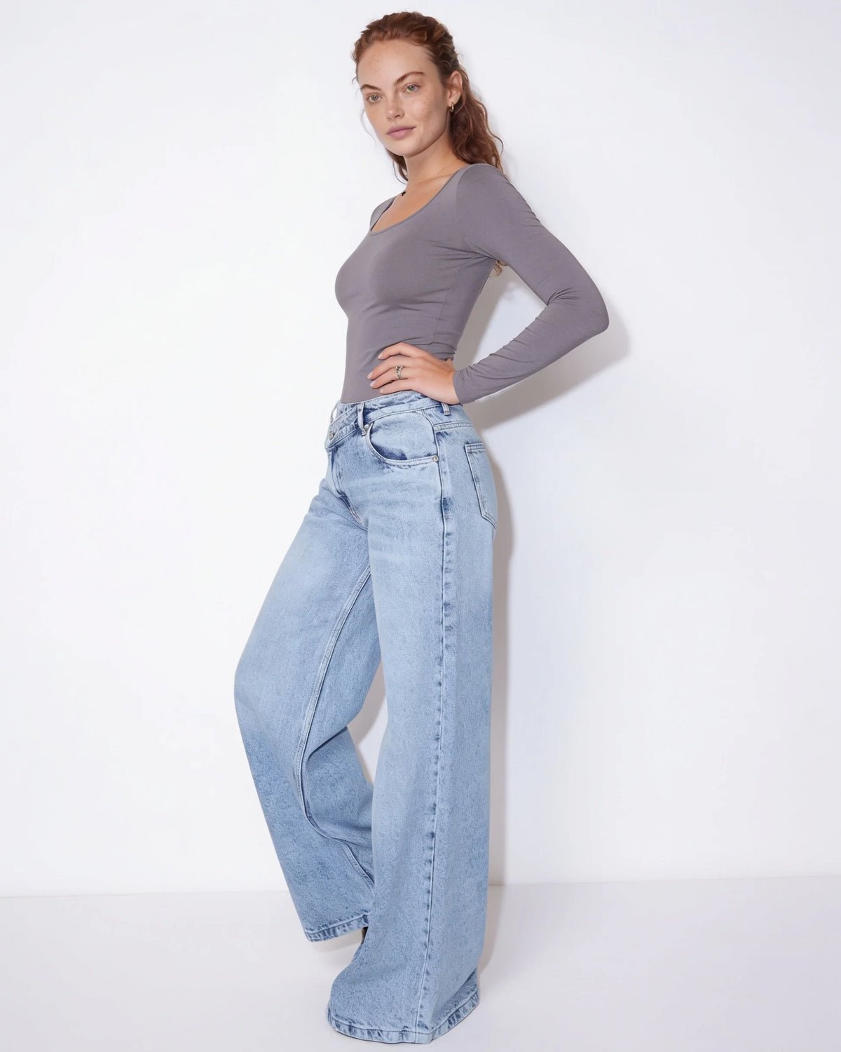 Wide-Leg Jeans Blue Cotton High Rise 2