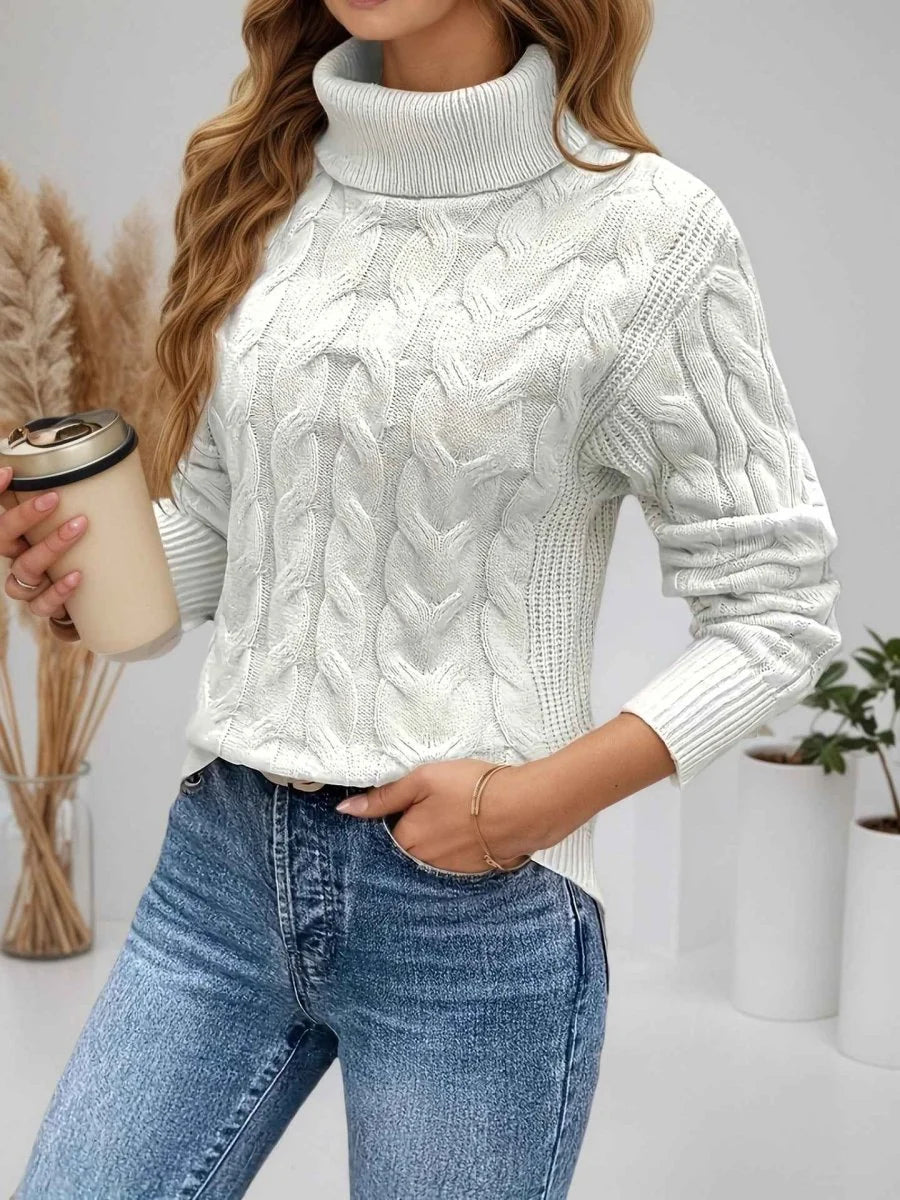 Women's Cable-Knit Turtleneck Sweater | Long Sleeve Cozy Knit 0