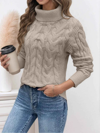 Women's Cable-Knit Turtleneck Sweater | Long Sleeve Cozy Knit 1