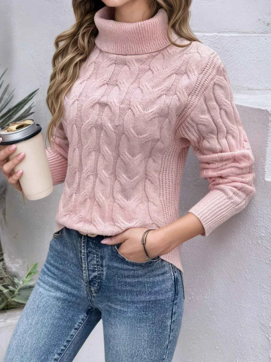 Women's Cable-Knit Turtleneck Sweater | Long Sleeve Cozy Knit 2