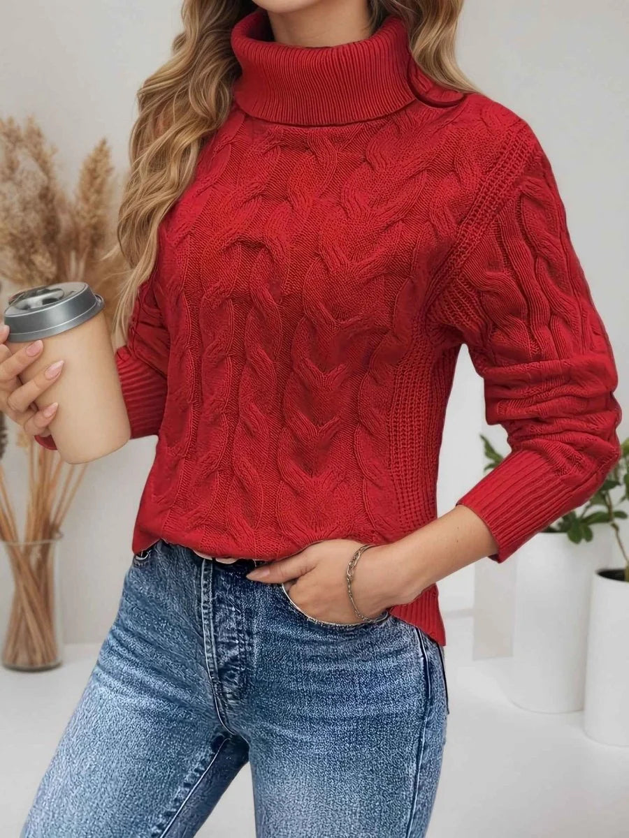 Women's Cable-Knit Turtleneck Sweater | Long Sleeve Cozy Knit 3