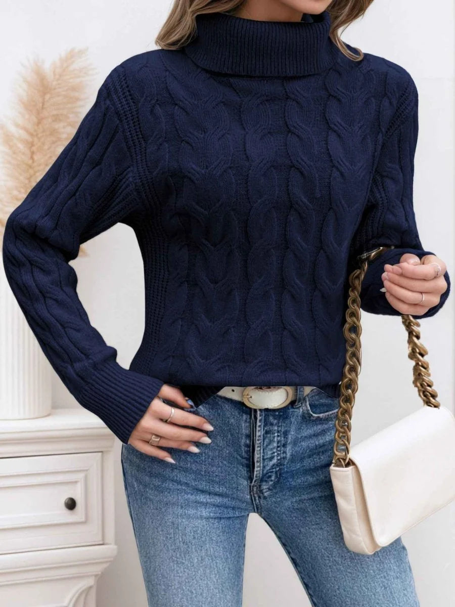 Women's Cable-Knit Turtleneck Sweater | Long Sleeve Cozy Knit 6