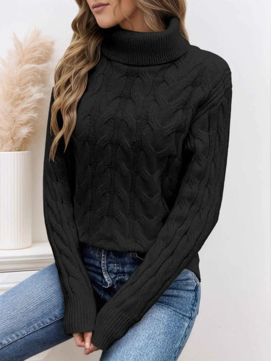 Women's Cable-Knit Turtleneck Sweater | Long Sleeve Cozy Knit 7