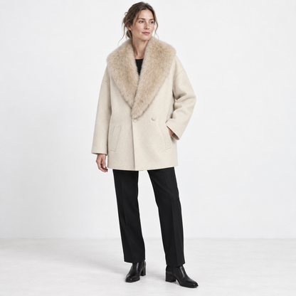 Women's Faux Fur Shawl Collar Winter Coat | Double-Breasted 0