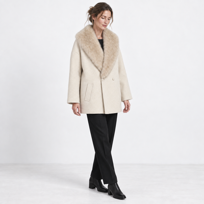 Women's Faux Fur Shawl Collar Winter Coat | Double-Breasted 1