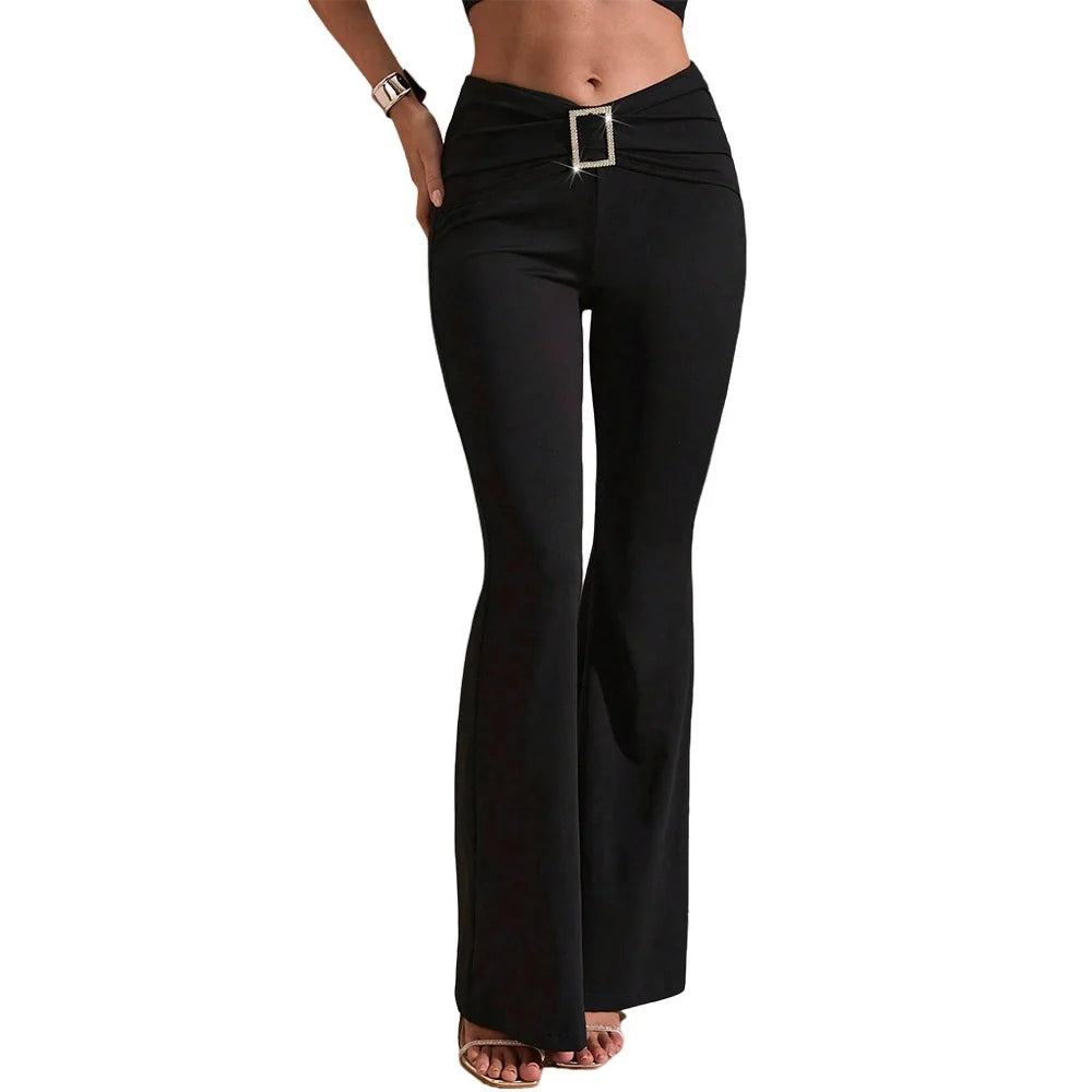 Women's High Waist Flared Trousers Elastic Waistband 5