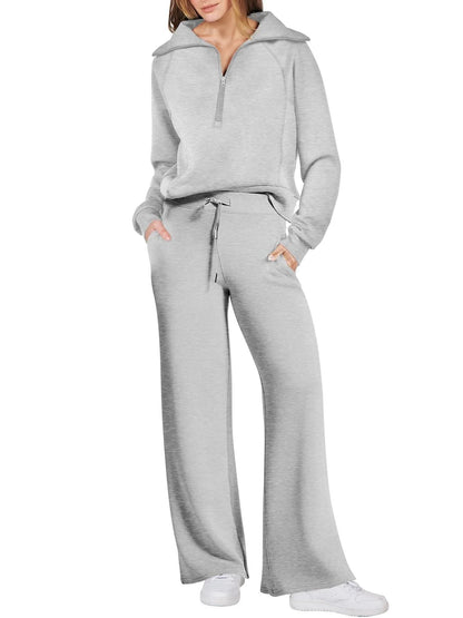 Women's Jogging Set | Half-Zip Hooded Top & Wide-Leg Pants 7