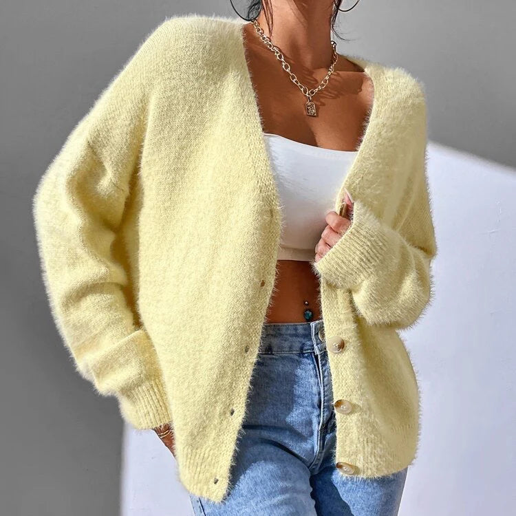 Women's Long Cardigan V-Neck Faux Mink Sweater 2
