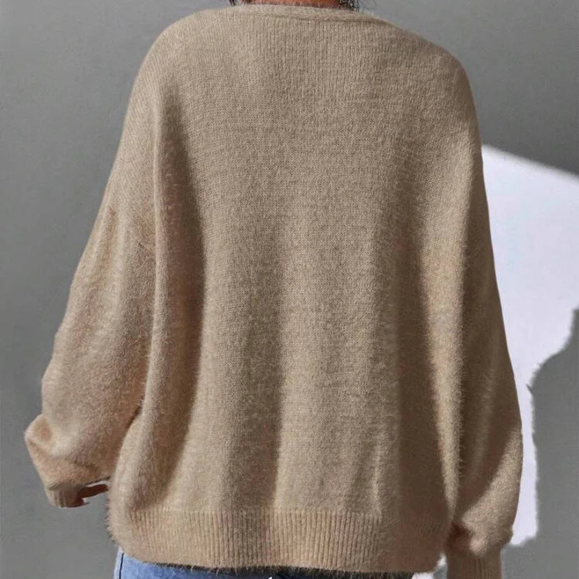Women's Long Cardigan V-Neck Faux Mink Sweater 5