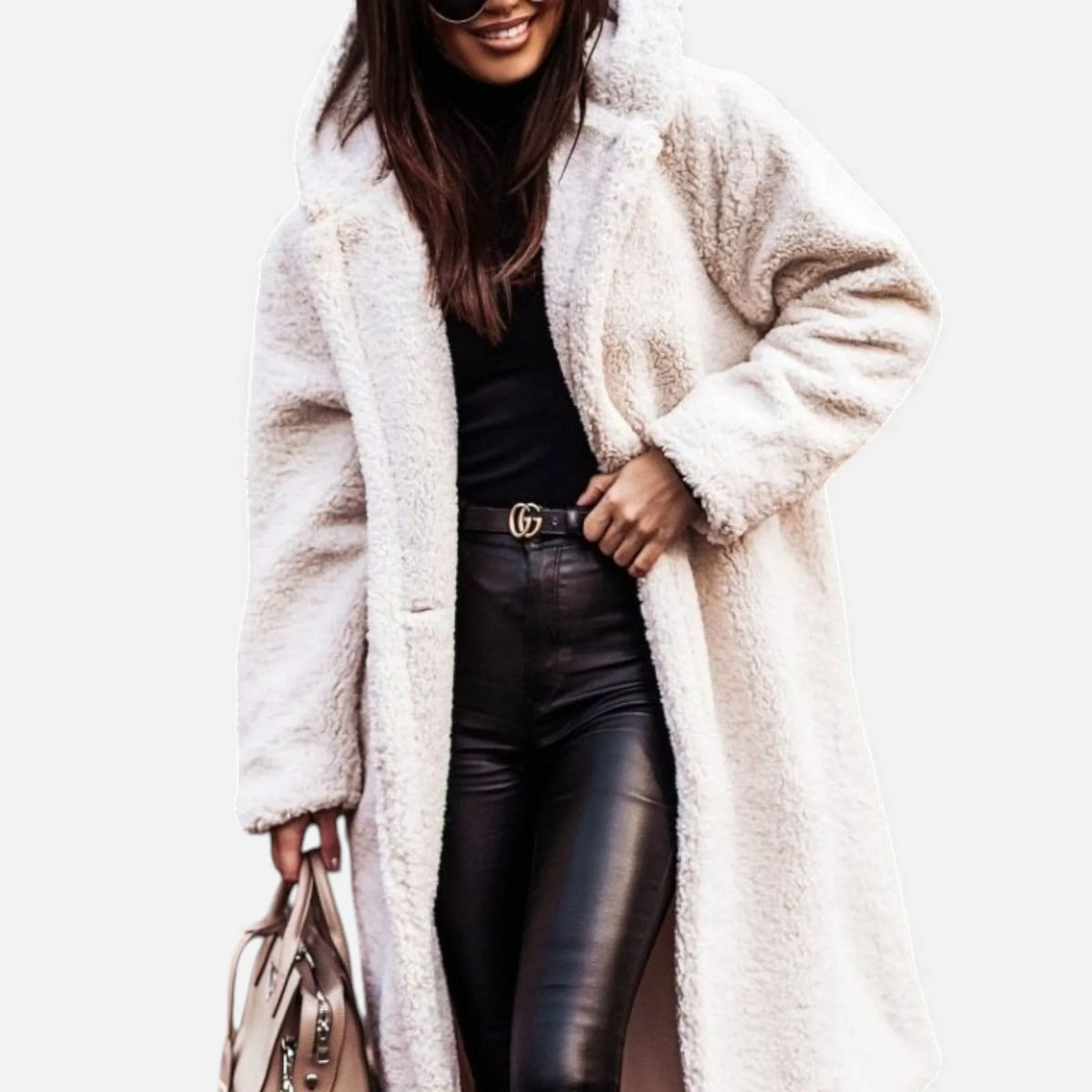 Women's Plush Faux-Fleece Long Coat | Long-Line Tailored Coat 0