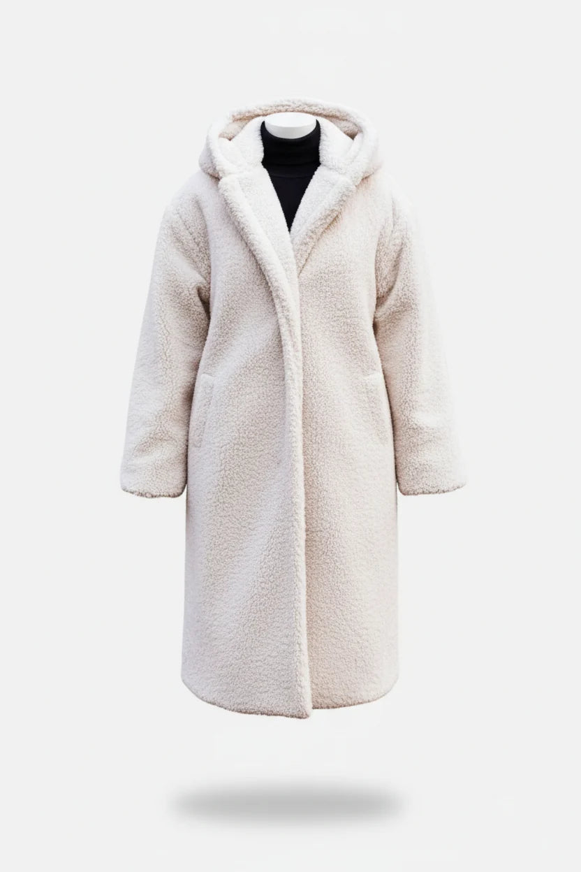 Women's Plush Faux-Fleece Long Coat | Long-Line Tailored Coat 1