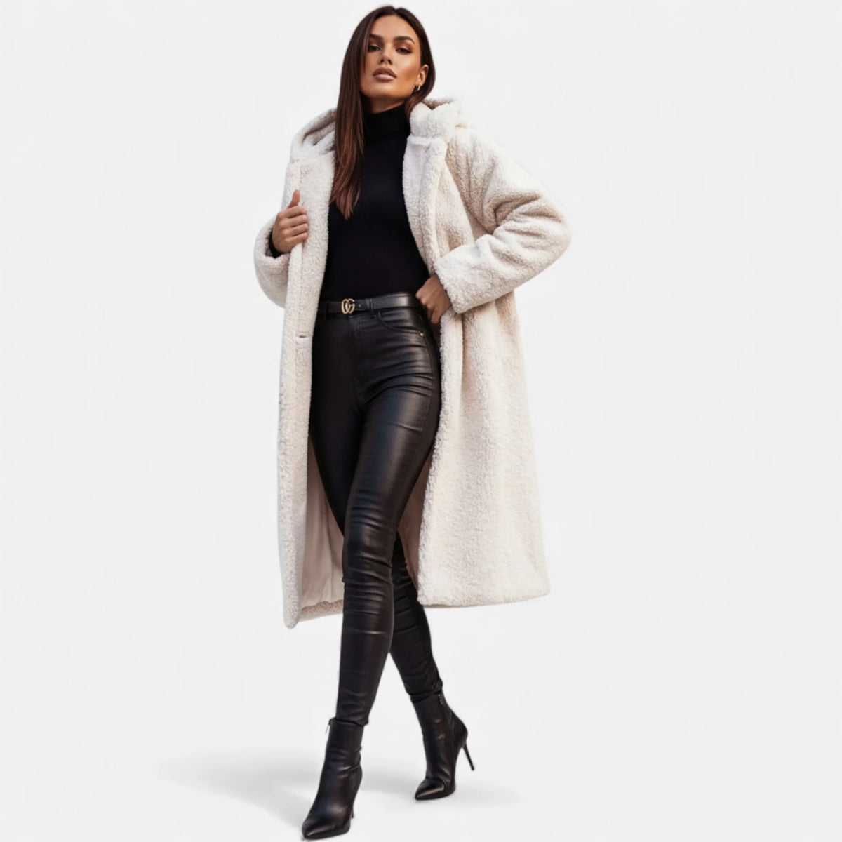 Women's Plush Faux-Fleece Long Coat | Long-Line Tailored Coat 2