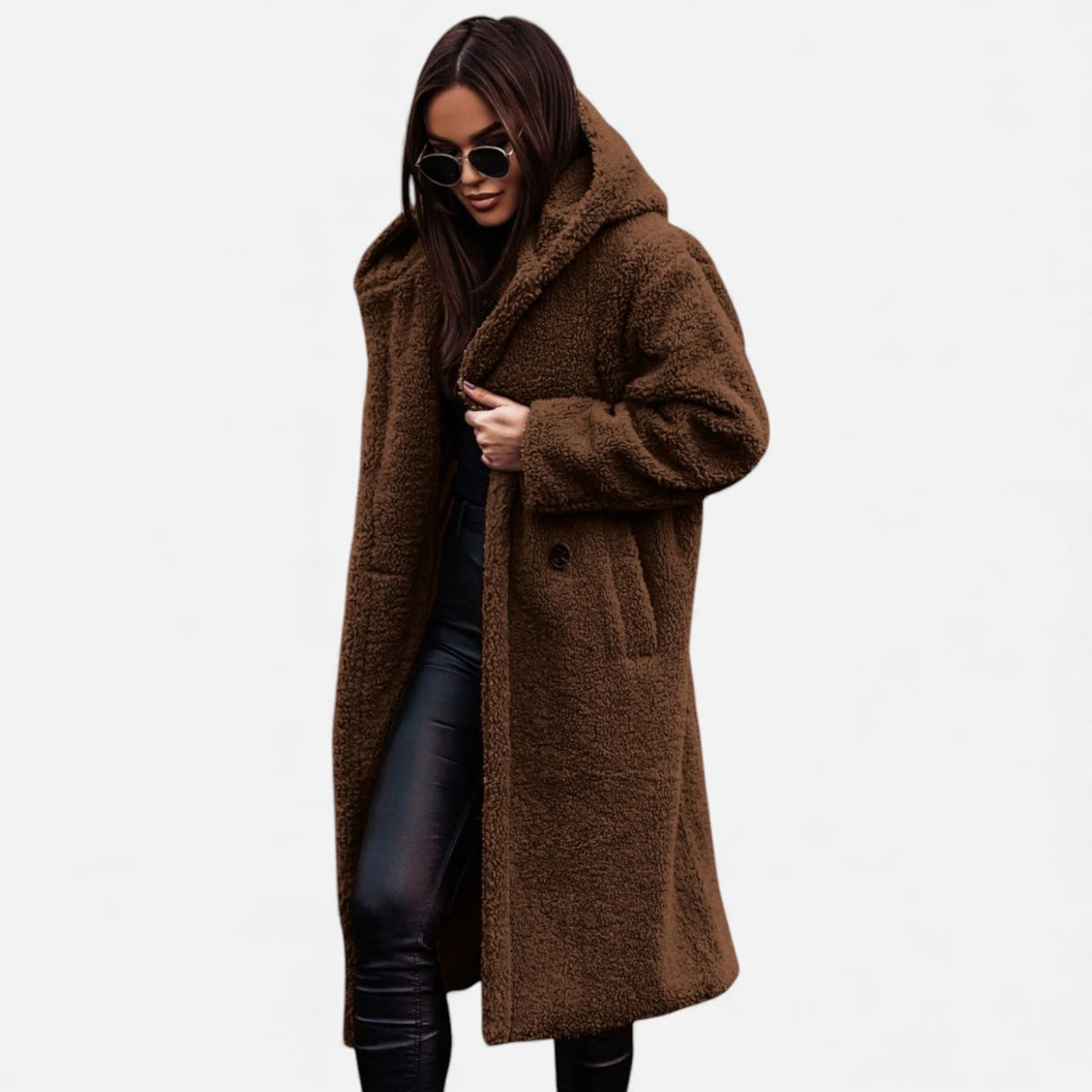 Women's Plush Faux-Fleece Long Coat | Long-Line Tailored Coat 4