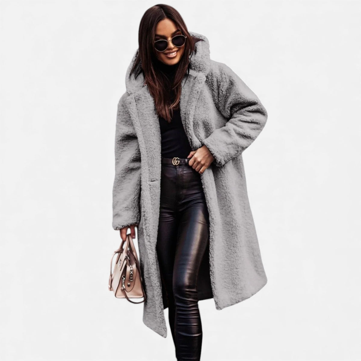 Women's Plush Faux-Fleece Long Coat | Long-Line Tailored Coat 5