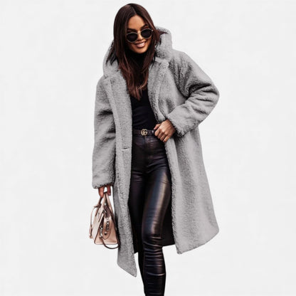 Women's Plush Faux-Fleece Long Coat | Long-Line Tailored Coat 5
