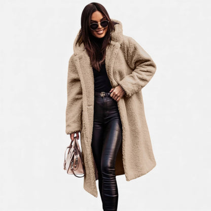 Women's Plush Faux-Fleece Long Coat | Long-Line Tailored Coat 6