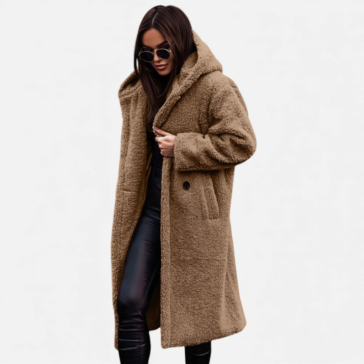 Women's Plush Faux-Fleece Long Coat | Long-Line Tailored Coat 7