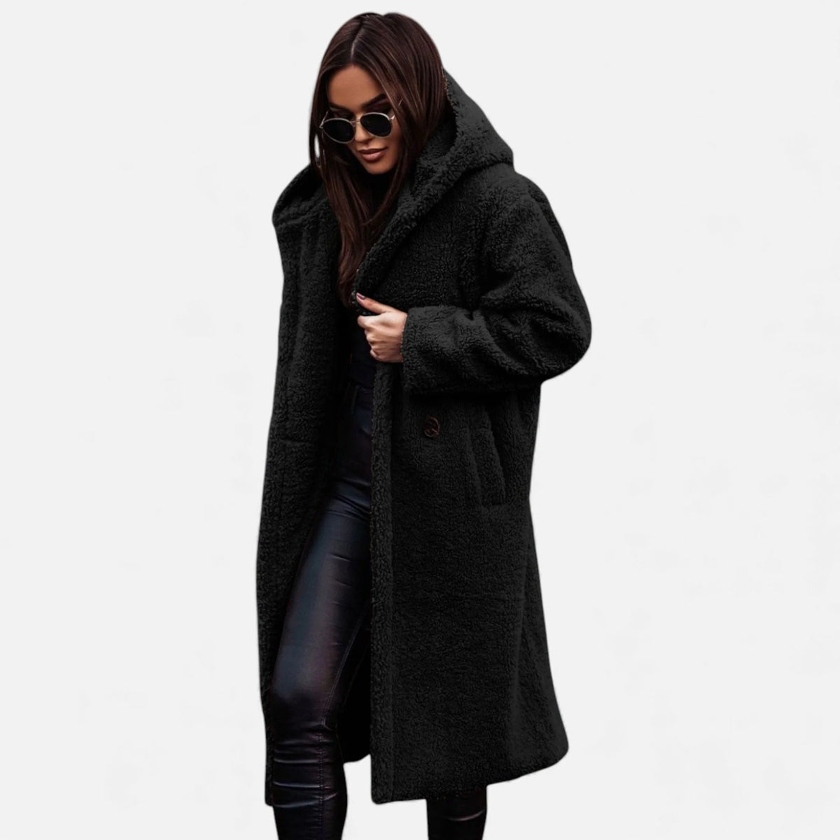 Women's Plush Faux-Fleece Long Coat | Long-Line Tailored Coat 8