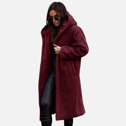 Women's Plush Faux-Fleece Long Coat | Long-Line Tailored Coat 9