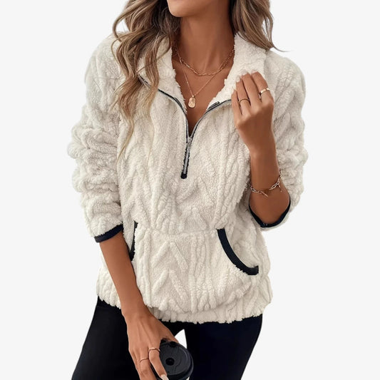 Women's Plush Half Zip Sweatshirt | Cozy Pullover Sweater 0