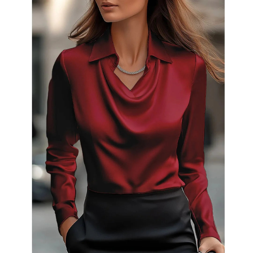 Women's Satin Cowl Neck Blouse | Long Sleeve Elegant Top 4