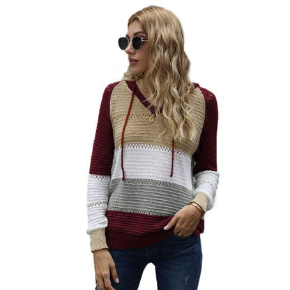 Women’s V-Neck Hooded Knitted Sweater | Casual Long Sleeve Layer 0