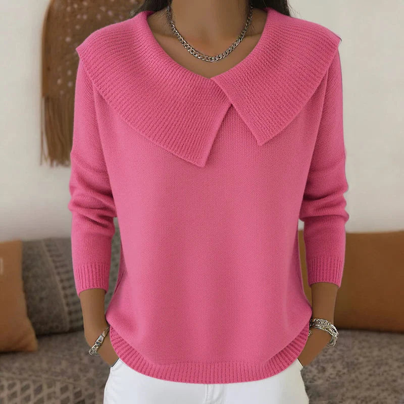 Women’s V-Neck Knit Sweater with Wide Collar 1