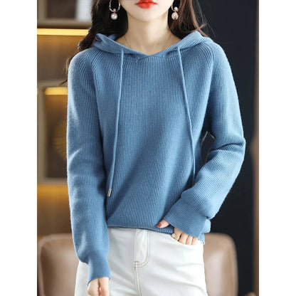 Women’s Wool Knit Hooded Sweater Soft Warm Casual 2