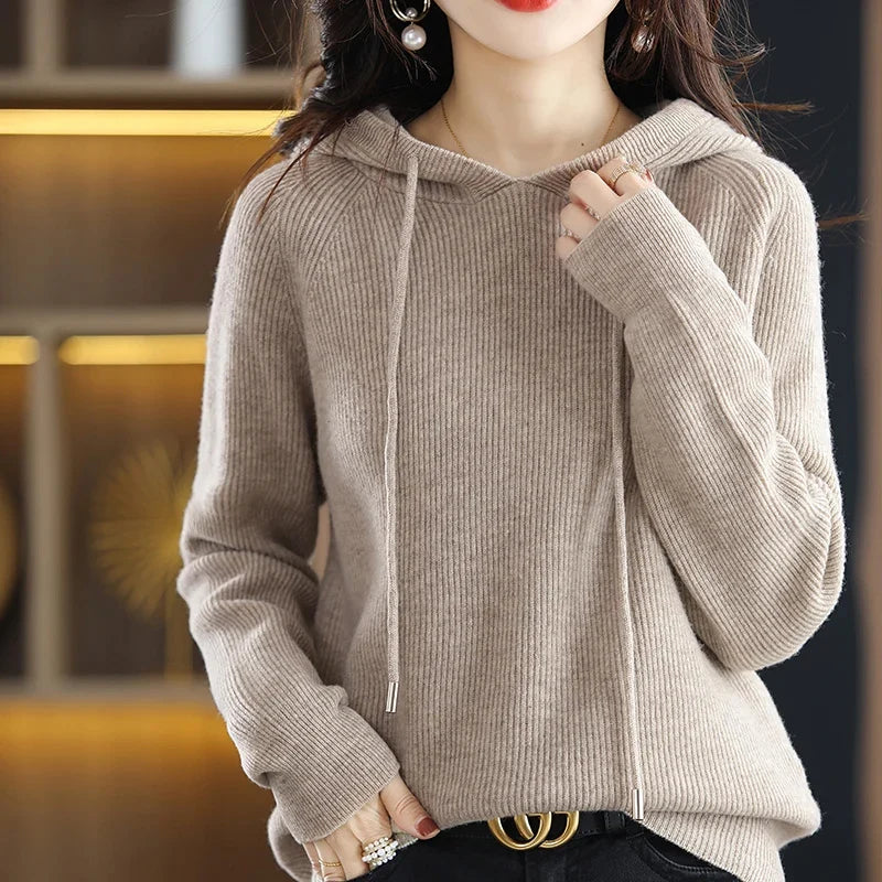 Women’s Wool Knit Hooded Sweater Soft Warm Casual 4