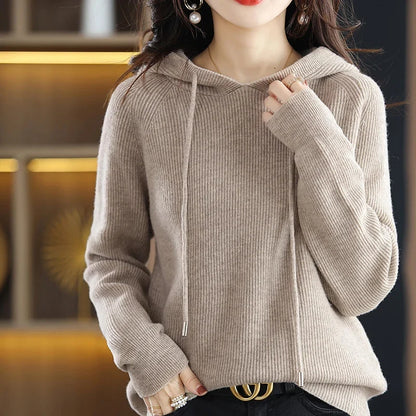 Women’s Wool Knit Hooded Sweater Soft Warm Casual 4