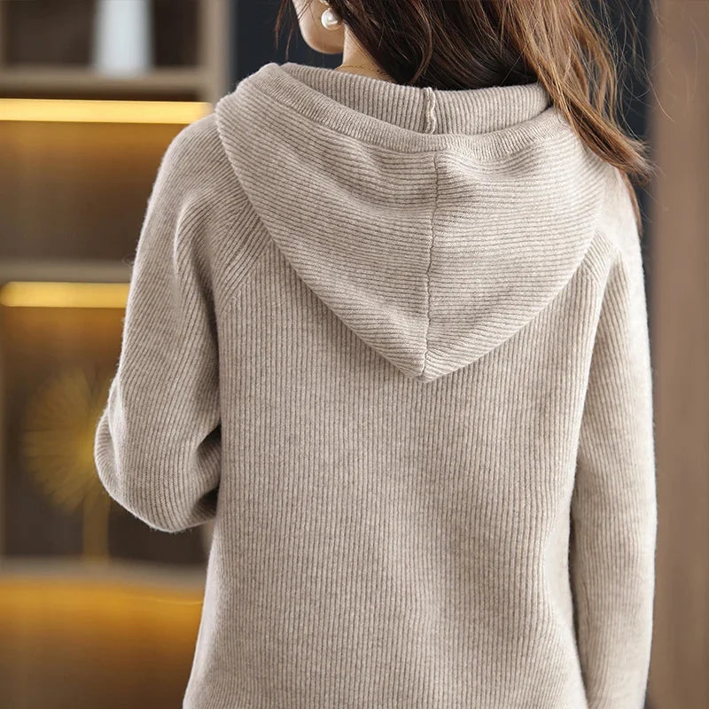 Women’s Wool Knit Hooded Sweater Soft Warm Casual 5