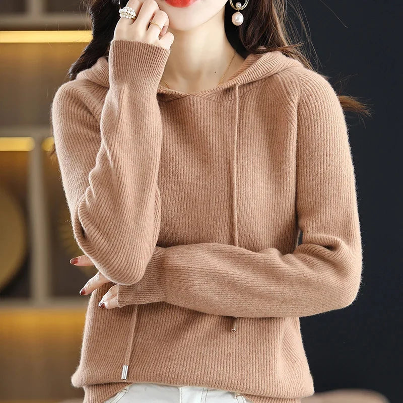 Women’s Wool Knit Hooded Sweater Soft Warm Casual 6
