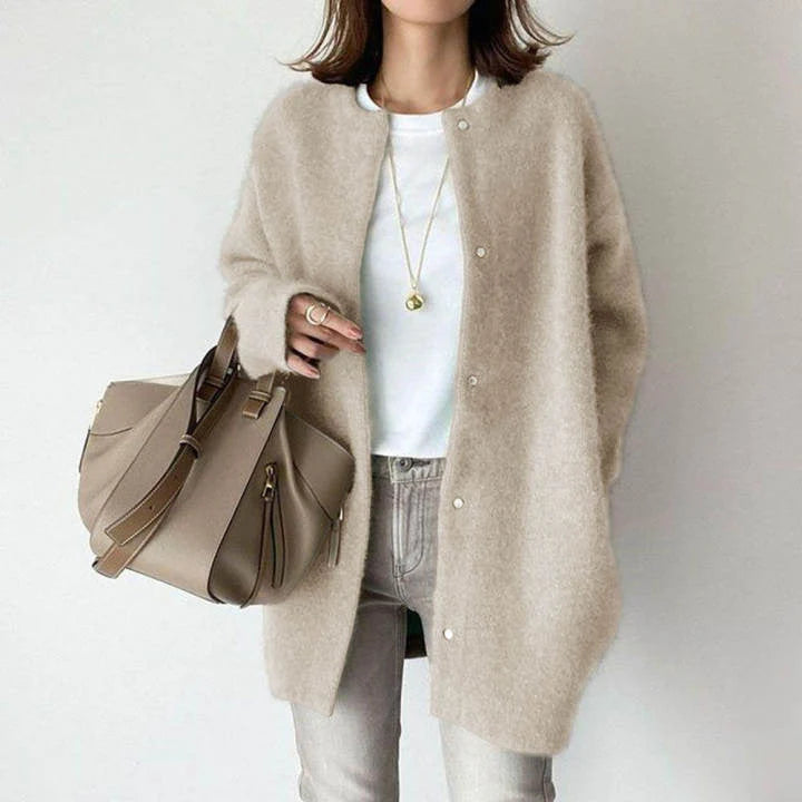 Wool Cardigan Sweater | Women's Relaxed Fit with Suede Trim 0