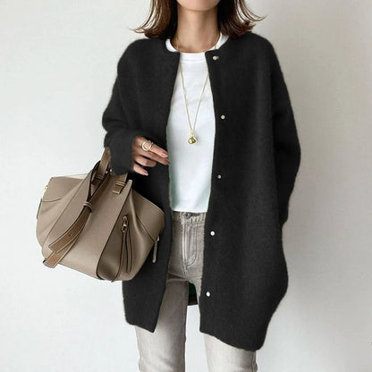 Wool Cardigan Sweater | Women's Relaxed Fit with Suede Trim 2