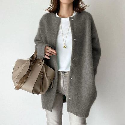 Wool Cardigan Sweater | Women's Relaxed Fit with Suede Trim 3