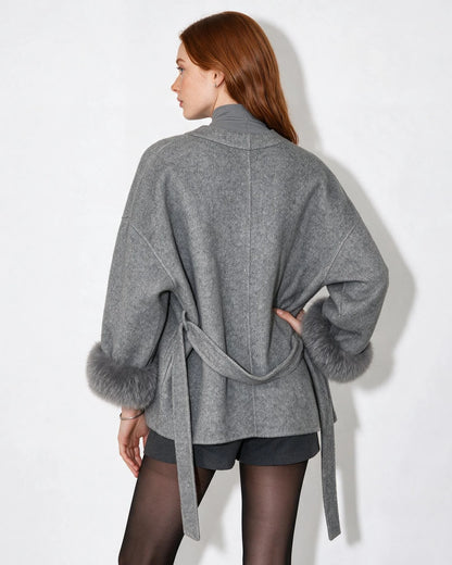 Wrap Coat with Faux Fur Cuffs | Wool Blend Outerwear 1
