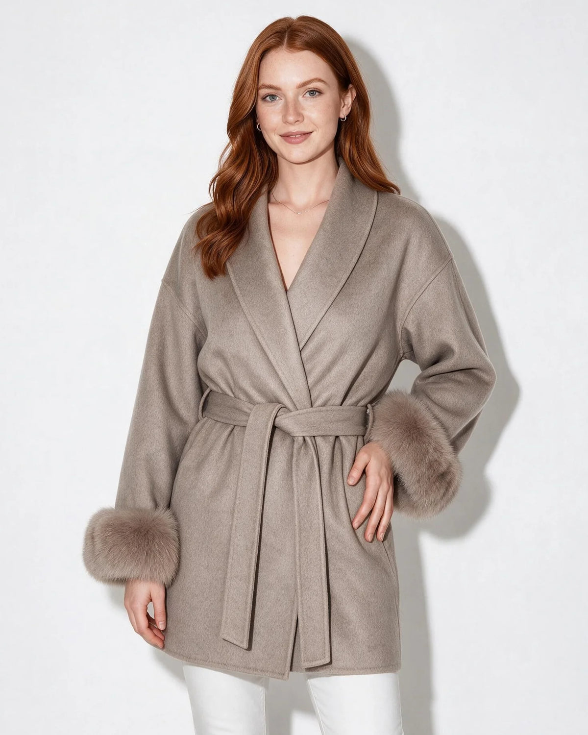 Wrap Coat with Faux Fur Cuffs | Wool Blend Outerwear 11